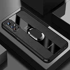 Soft Silicone Gel Leather Snap On Case Cover with Magnetic Finger Ring Stand PB2 for Xiaomi Poco M4 Pro 5G Black