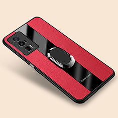 Soft Silicone Gel Leather Snap On Case Cover with Magnetic Finger Ring Stand PB2 for Xiaomi Redmi K60 Pro 5G Red