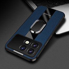 Soft Silicone Gel Leather Snap On Case Cover with Magnetic Finger Ring Stand PB3 for Xiaomi Redmi K70 5G Blue