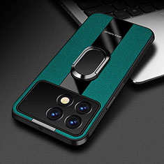 Soft Silicone Gel Leather Snap On Case Cover with Magnetic Finger Ring Stand PB3 for Xiaomi Redmi K70 5G Green