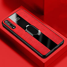 Soft Silicone Gel Leather Snap On Case Cover with Magnetic Finger Ring Stand S01 for Huawei P smart S Red