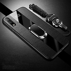 Soft Silicone Gel Leather Snap On Case Cover with Magnetic Finger Ring Stand S01 for Huawei P Smart Z (2019) Black