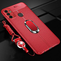 Soft Silicone Gel Leather Snap On Case Cover with Magnetic Finger Ring Stand S01 for Oppo A11s Red