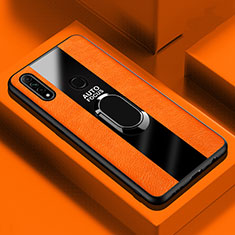 Soft Silicone Gel Leather Snap On Case Cover with Magnetic Finger Ring Stand S01 for Oppo A8 Orange