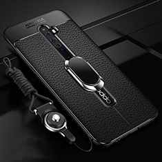 Soft Silicone Gel Leather Snap On Case Cover with Magnetic Finger Ring Stand S01 for Oppo Reno2 Z Black