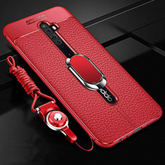 Soft Silicone Gel Leather Snap On Case Cover with Magnetic Finger Ring Stand S01 for Oppo Reno2 Z Red