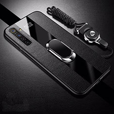 Soft Silicone Gel Leather Snap On Case Cover with Magnetic Finger Ring Stand S01 for Realme X2 Black