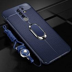 Soft Silicone Gel Leather Snap On Case Cover with Magnetic Finger Ring Stand S01 for Xiaomi Poco M2 Blue