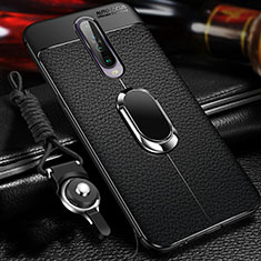Soft Silicone Gel Leather Snap On Case Cover with Magnetic Finger Ring Stand S01 for Xiaomi Poco X2 Black