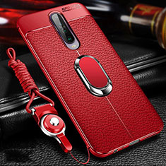 Soft Silicone Gel Leather Snap On Case Cover with Magnetic Finger Ring Stand S01 for Xiaomi Poco X2 Red