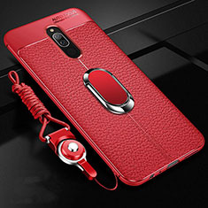 Soft Silicone Gel Leather Snap On Case Cover with Magnetic Finger Ring Stand S01 for Xiaomi Redmi 8 Red