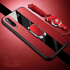 Soft Silicone Gel Leather Snap On Case Cover with Magnetic Finger Ring Stand S02 for Huawei P smart S Red