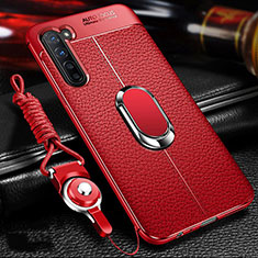 Soft Silicone Gel Leather Snap On Case Cover with Magnetic Finger Ring Stand S02 for Oppo F15 Red