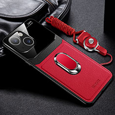 Soft Silicone Gel Leather Snap On Case Cover with Magnetic Finger Ring Stand S03 for Apple iPhone 14 Red