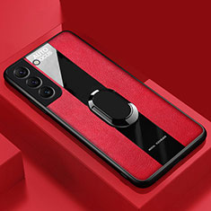 Soft Silicone Gel Leather Snap On Case Cover with Magnetic Finger Ring Stand S04 for Samsung Galaxy S24 5G Red