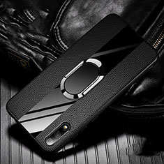 Soft Silicone Gel Leather Snap On Case Cover with Magnetic Finger Ring Stand S06 for Huawei P Smart Z (2019) Black