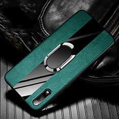 Soft Silicone Gel Leather Snap On Case Cover with Magnetic Finger Ring Stand S06 for Huawei P Smart Z (2019) Green