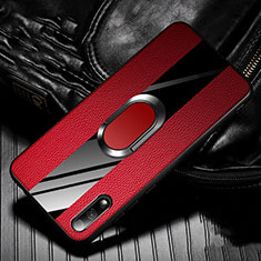 Soft Silicone Gel Leather Snap On Case Cover with Magnetic Finger Ring Stand S06 for Huawei Y9 Prime (2019) Red