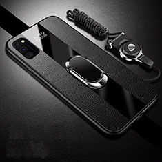 Soft Silicone Gel Leather Snap On Case Cover with Magnetic Finger Ring Stand T01 for Huawei Honor V30 Pro 5G Black