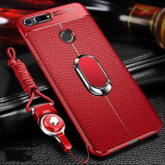 Soft Silicone Gel Leather Snap On Case Cover with Magnetic Finger Ring Stand T01 for Huawei Honor View 20 Red