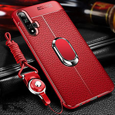 Soft Silicone Gel Leather Snap On Case Cover with Magnetic Finger Ring Stand T01 for Huawei Nova 5T Red