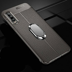 Soft Silicone Gel Leather Snap On Case Cover with Magnetic Finger Ring Stand T01 for Huawei P30 Gray