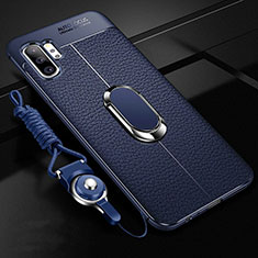 Soft Silicone Gel Leather Snap On Case Cover with Magnetic Finger Ring Stand T01 for Samsung Galaxy Note 10 Plus Blue