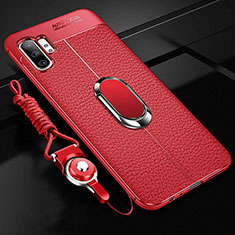 Soft Silicone Gel Leather Snap On Case Cover with Magnetic Finger Ring Stand T01 for Samsung Galaxy Note 10 Plus Red