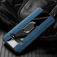 Soft Silicone Gel Leather Snap On Case Cover with Magnetic Finger Ring Stand T01 for Samsung Galaxy S10 5G Blue