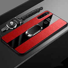 Soft Silicone Gel Leather Snap On Case Cover with Magnetic Finger Ring Stand T01 for Xiaomi Redmi Note 8 (2021) Red