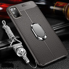 Soft Silicone Gel Leather Snap On Case Cover with Magnetic Finger Ring Stand T02 for Huawei Honor V30 5G Gray