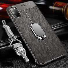 Soft Silicone Gel Leather Snap On Case Cover with Magnetic Finger Ring Stand T02 for Huawei Honor V30 Pro 5G Gray