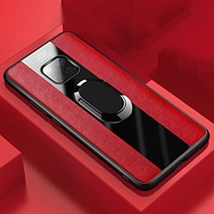 Soft Silicone Gel Leather Snap On Case Cover with Magnetic Finger Ring Stand T02 for Huawei Mate 20 Pro Red