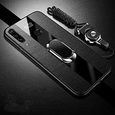 Soft Silicone Gel Leather Snap On Case Cover with Magnetic Finger Ring Stand T02 for Huawei P Smart+ Plus (2019) Black