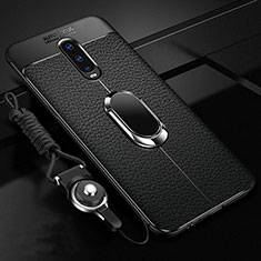 Soft Silicone Gel Leather Snap On Case Cover with Magnetic Finger Ring Stand T02 for Oppo R17 Pro Black