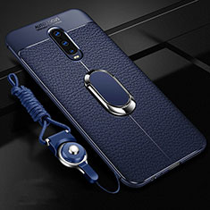 Soft Silicone Gel Leather Snap On Case Cover with Magnetic Finger Ring Stand T02 for Oppo R17 Pro Blue