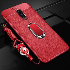 Soft Silicone Gel Leather Snap On Case Cover with Magnetic Finger Ring Stand T02 for Oppo R17 Pro Red