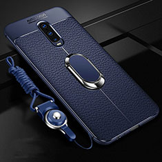 Soft Silicone Gel Leather Snap On Case Cover with Magnetic Finger Ring Stand T02 for Oppo RX17 Pro Blue