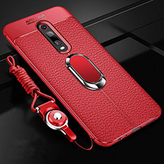 Soft Silicone Gel Leather Snap On Case Cover with Magnetic Finger Ring Stand T02 for Xiaomi Redmi K20 Pro Red