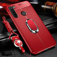 Soft Silicone Gel Leather Snap On Case Cover with Magnetic Finger Ring Stand T02 for Xiaomi Redmi Note 8 Red