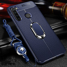 Soft Silicone Gel Leather Snap On Case Cover with Magnetic Finger Ring Stand T02 for Xiaomi Redmi Note 8T Blue