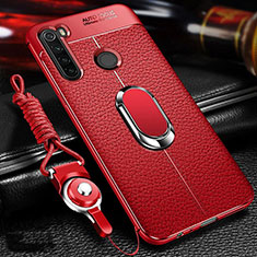Soft Silicone Gel Leather Snap On Case Cover with Magnetic Finger Ring Stand T02 for Xiaomi Redmi Note 8T Red
