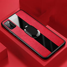 Soft Silicone Gel Leather Snap On Case Cover with Magnetic Finger Ring Stand T03 for Huawei Honor V30 Pro 5G Red