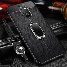 Soft Silicone Gel Leather Snap On Case Cover with Magnetic Finger Ring Stand T03 for Huawei Mate 20 X 5G Black