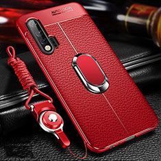 Soft Silicone Gel Leather Snap On Case Cover with Magnetic Finger Ring Stand T03 for Huawei Nova 6 5G Red