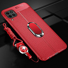 Soft Silicone Gel Leather Snap On Case Cover with Magnetic Finger Ring Stand T03 for Huawei Nova 7i Red