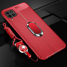 Soft Silicone Gel Leather Snap On Case Cover with Magnetic Finger Ring Stand T03 for Huawei P40 Lite Red