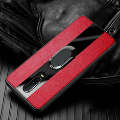 Soft Silicone Gel Leather Snap On Case Cover with Magnetic Finger Ring Stand T03 for Oppo R17 Pro Red