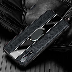 Soft Silicone Gel Leather Snap On Case Cover with Magnetic Finger Ring Stand T04 for Huawei Nova 5 Black