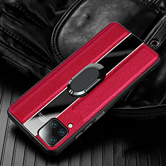Soft Silicone Gel Leather Snap On Case Cover with Magnetic Finger Ring Stand T04 for Huawei Nova 6 SE Red